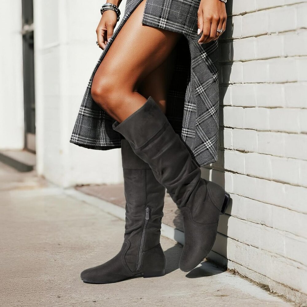 Women's Grey Dream Pairs Pull On Knee High Boots for Fall and Winter - Picture 3 of 6
